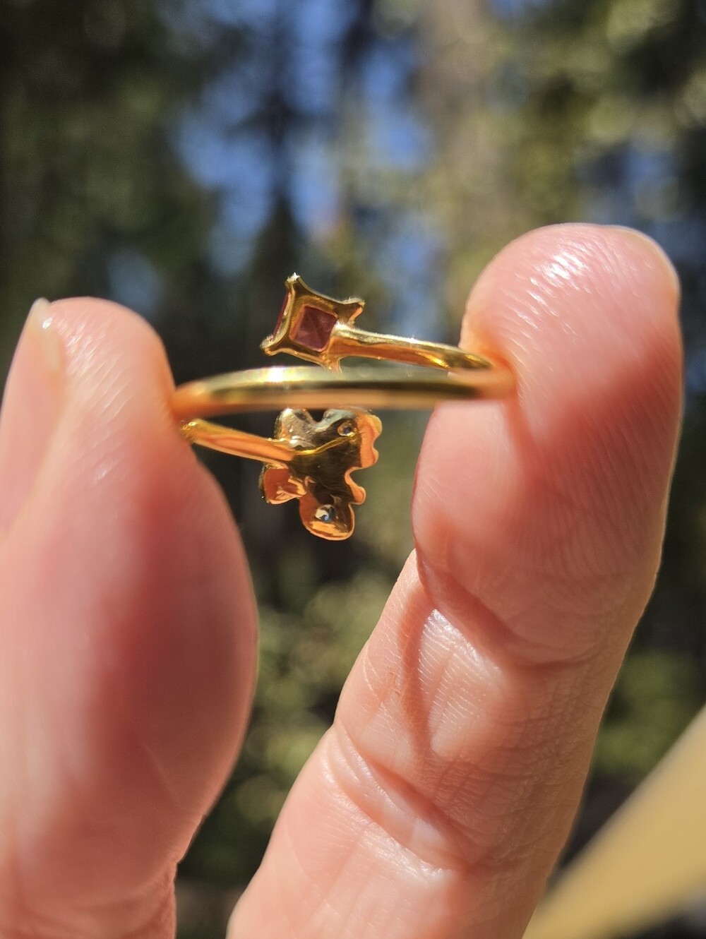 Garnet & Topaz Natural Gemstone Butterfly Sterling & Gold Ring Sz6.5 Adjustable - Picture 7 of 8